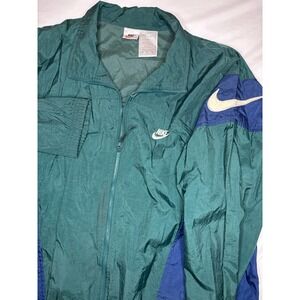 Vintage 90s Nike Windbreaker Jacket Mens XL Blue Green Colorblock Logo Full Zip